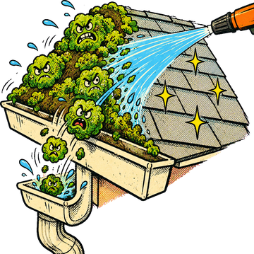 A mossy roof being soft-washed clean