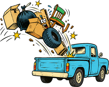 Junk flying into the back of a pickup truck